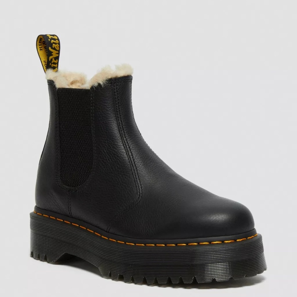 Dr. Martens Black Leather Fur-Lined Ankle Boots